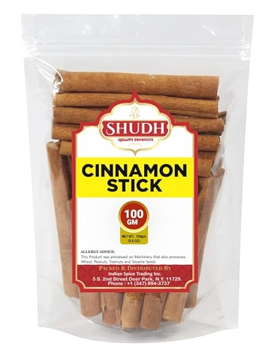 SHUDH Cinnamon Sticks 100GM (3.5 Oz) | Cassia Cinnamon | Canela | Perfect for Baking, Cooking & Beverages & Oatmeal| 2 3/4" Length | 100% Raw From Indonesia (100 GM)