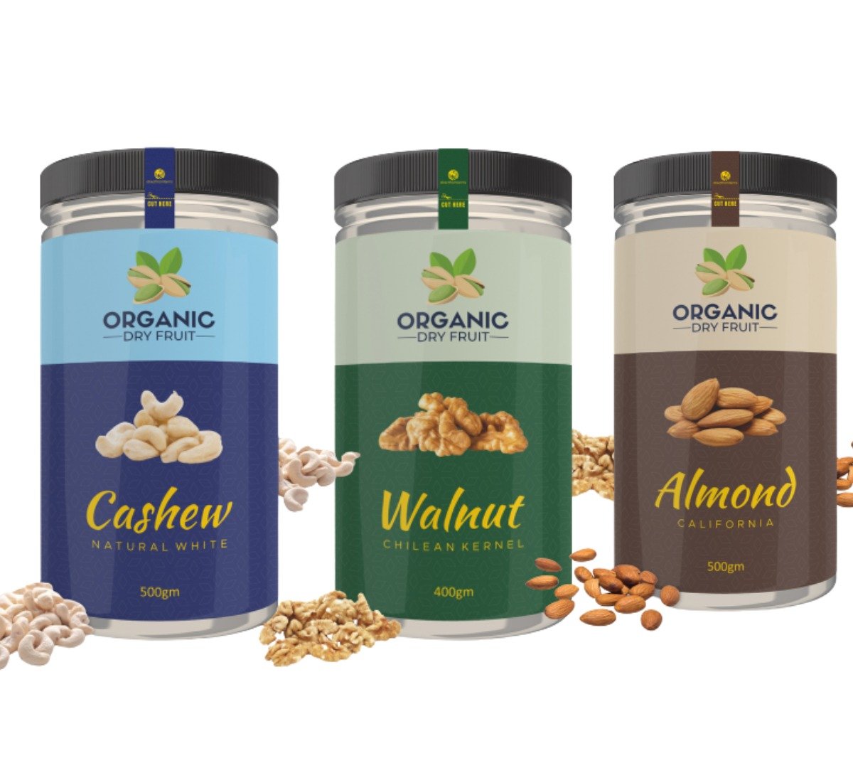 Organic Dry Fruit Combo Pack Of 3 Cashew 500G Walnut 500G And Almond 500G