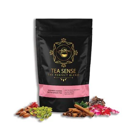 Tea Sense Kashmiri Kahwa Detox Green Tea - Loose Leaf 100G | Infused With Almonds, Saffron, Cinnamon, Cardamom, And Cloves | Quick Brew Time | Perfect For Detox And Relaxation