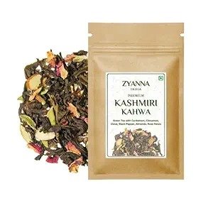 ZYANNA Kashmiri Kahwa - Premium Indian Loose Leaf Herbal Green Tea (100g-50 Cups) Green Tea with Cardamom, Cinnamon, Clove, Black Pepper, Almonds, Rose Petals -100% NATURAL SPICESZYANNA Kashmiri Kahwa - Premium Indian Loose Leaf Herbal Green Tea (100g-50 Cups) Green Tea with Cardamom, Cinnamon, Clove, Black Pepper, Almonds, Rose Petals -100% NATURAL SPICES