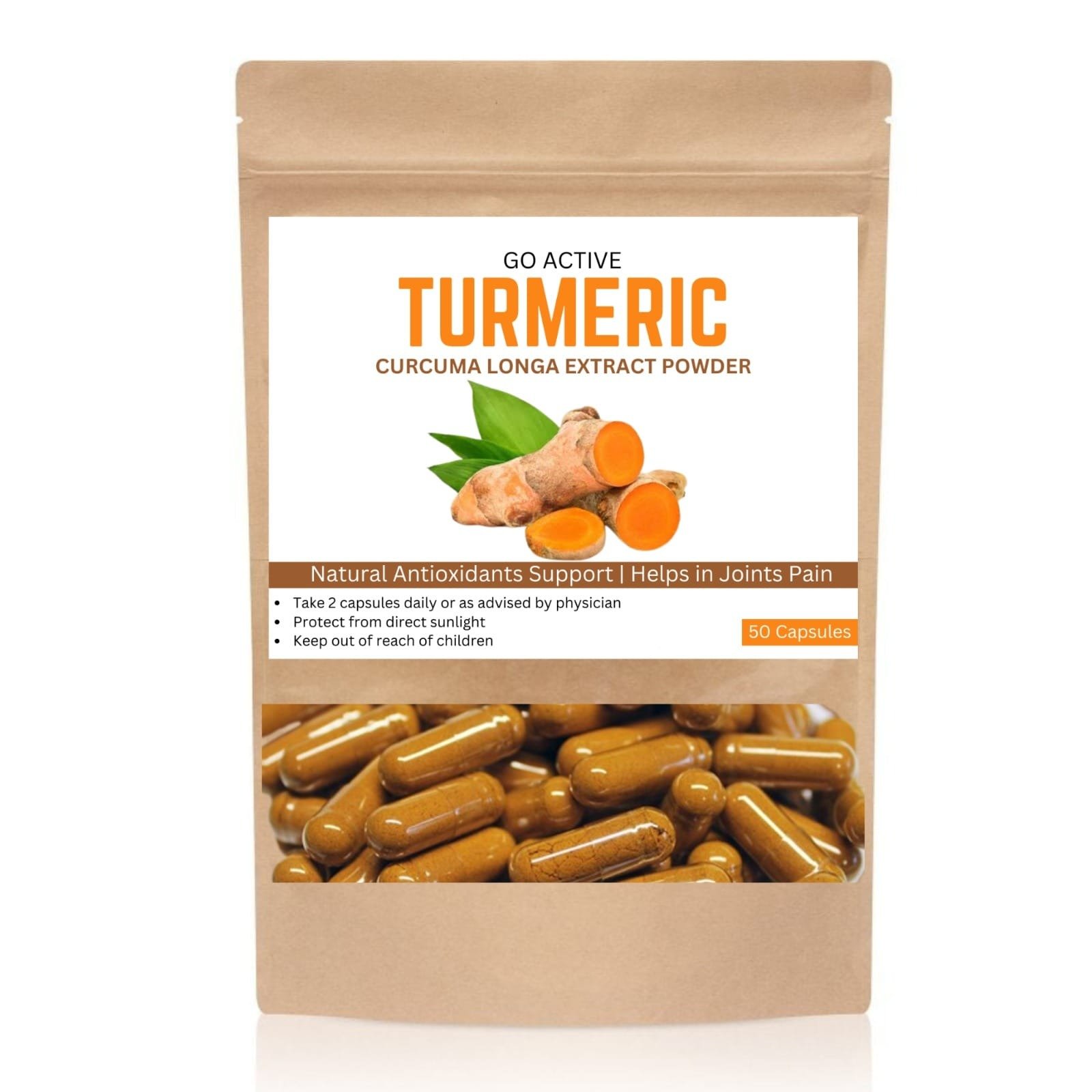 Go Active Turmeric 50 ( Haldi ) filled Capsules - Best for Joints Pain - Natural Antioxidants