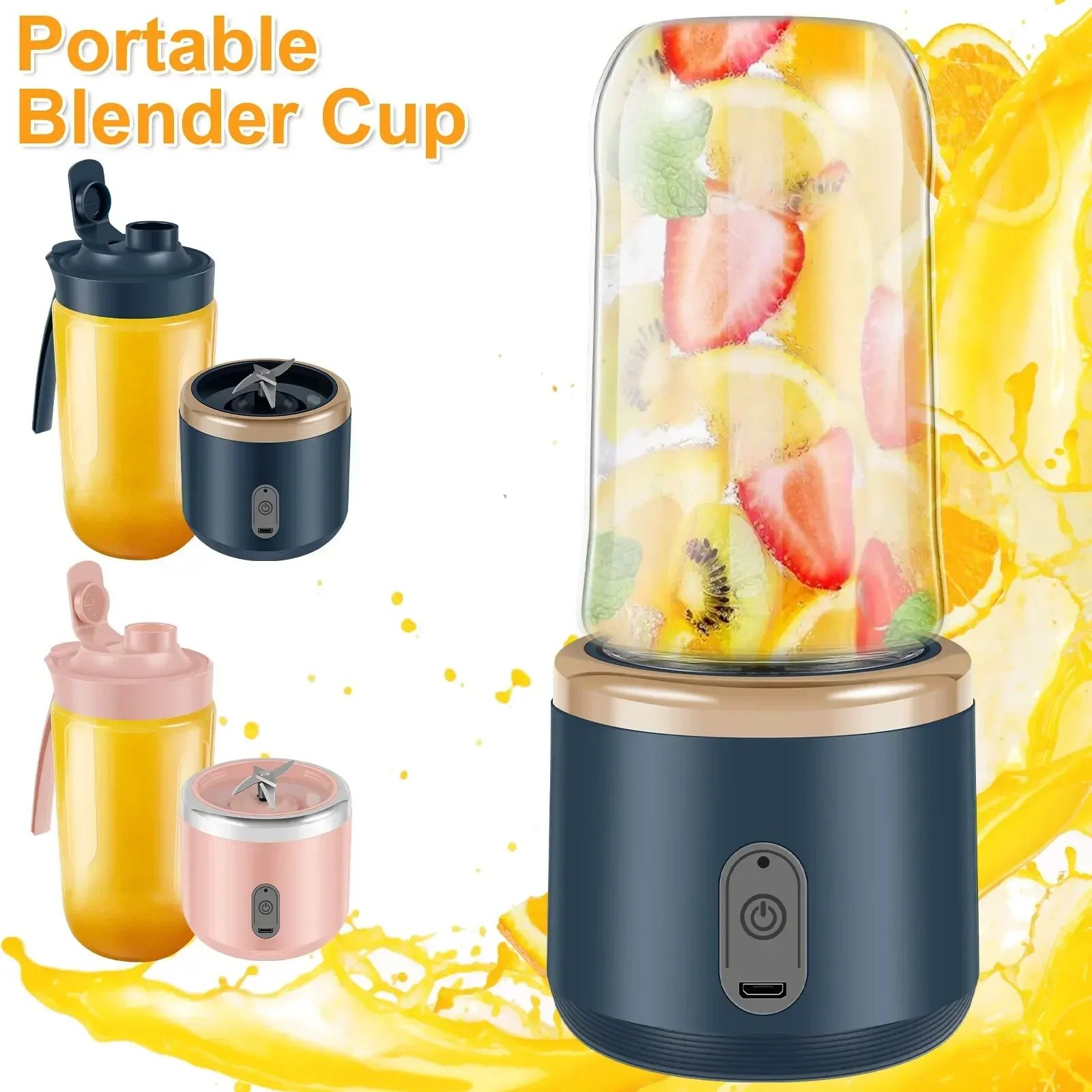 Mini Portable Blender 6 Blades Juicer Blender Cup Juice Mixer Rechargeable Fruit Juicer Blender Home Kitchen Tool Accessories