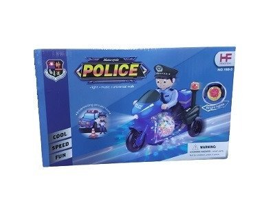 Police motorcycle with colored lights
