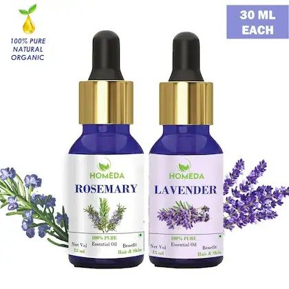 Homeda Lavender and Rosemary Essential Oil (30ML each) for Hair Growth, Skin, Face, Body, Diffuser, Sleep, 100% Pure Aroma Essence Oil for Aromatherapy