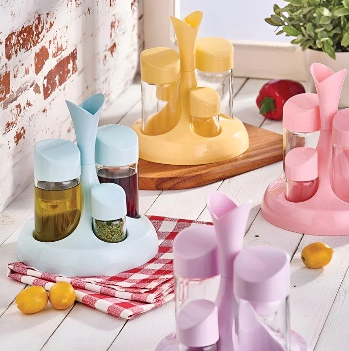 Oil, Vinegar Salt & Pepper Set: Seasoning Set with Adjustable Shakers b Halai Traders