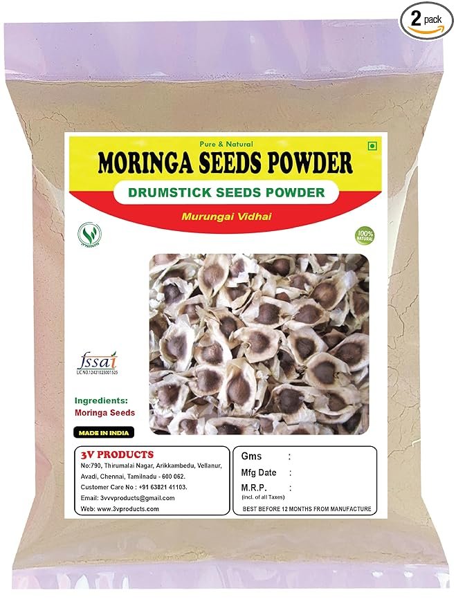 3V PRODUCTS Moringa Seed Powder 200g | Drumstick Seed Powder | Murungai Vidhai Powder (Pack of 2x100g)