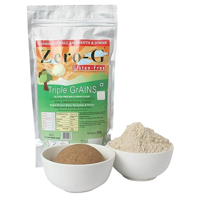 Zero-G Gluten-free HEALTHY ALTERNATIVES Triple Multi Grain Flour Ragi, Jowar, Amaranth/Rajgira Mix Flour Atta Pack Of 500Gm