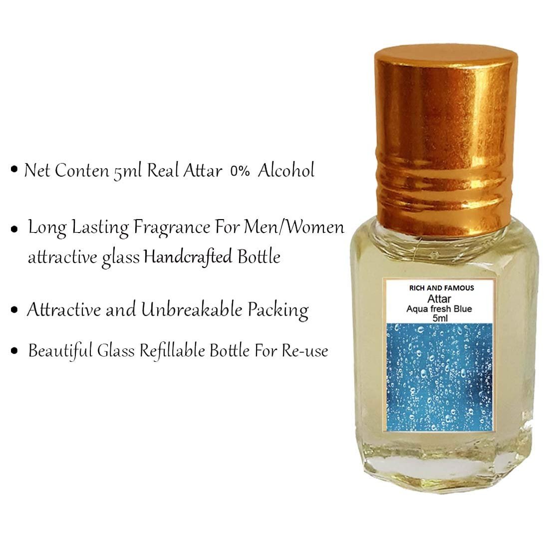 RICH AND FAMOUS fragrances Aqua Fresh Blue (Natural Itra/Attar/Perfume) 6ml