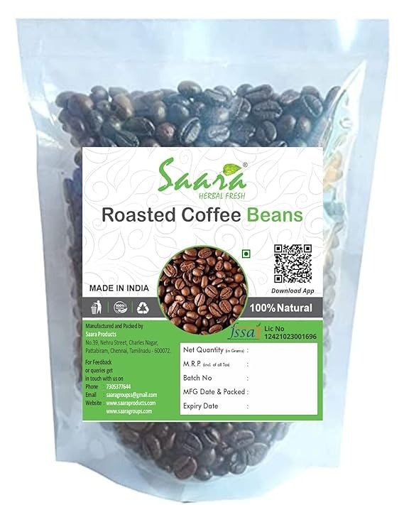 Saara HERBAL FRESH Roasted Coffee Beans, Arabica Roasted Coffee Beans, Natural Whole Beans, 100g(Pack of 1 X 100g)