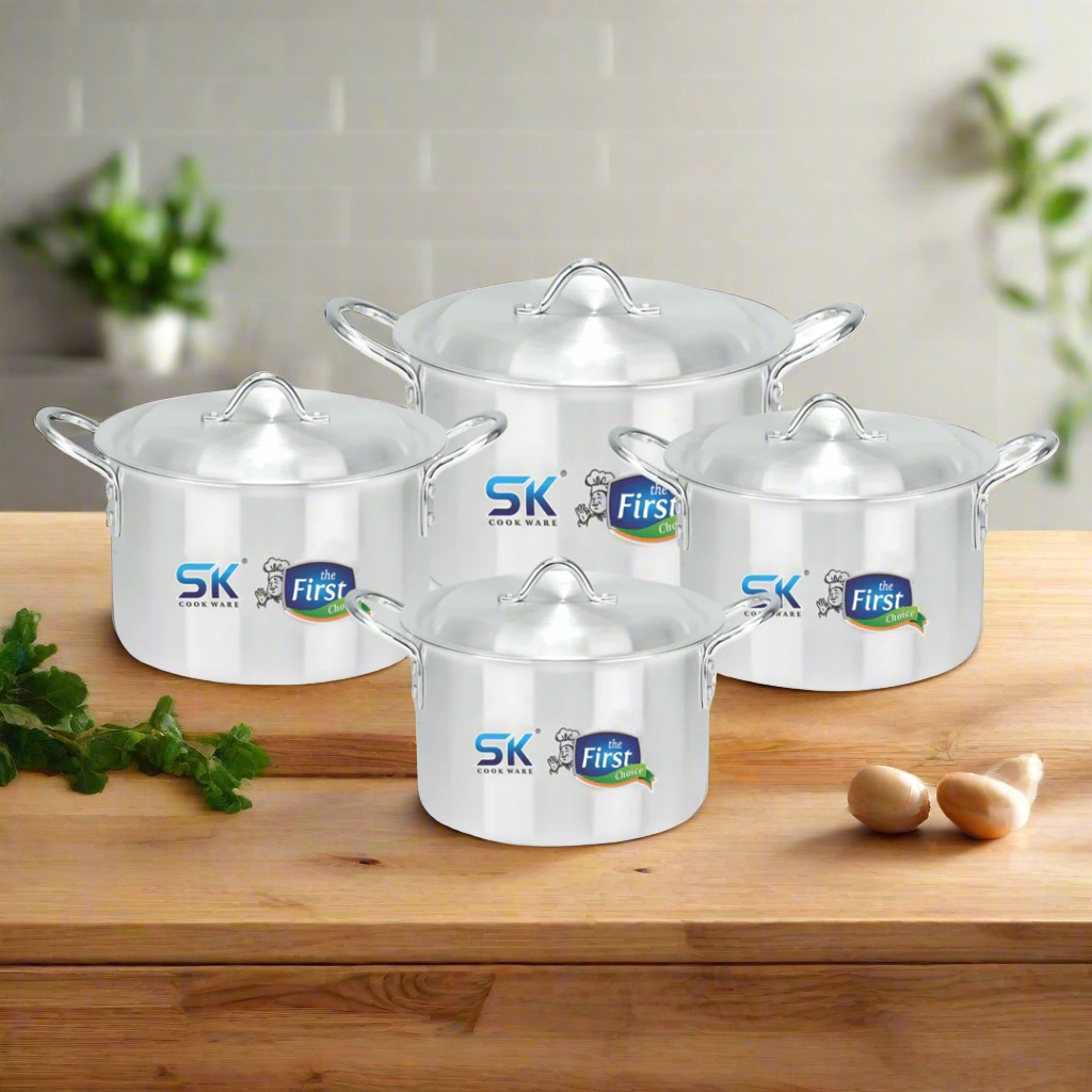 8 Pcs King Size Aluminum Casserole Daigchi Set – 33cm to 40cm – Heavy Duty Metal Finish