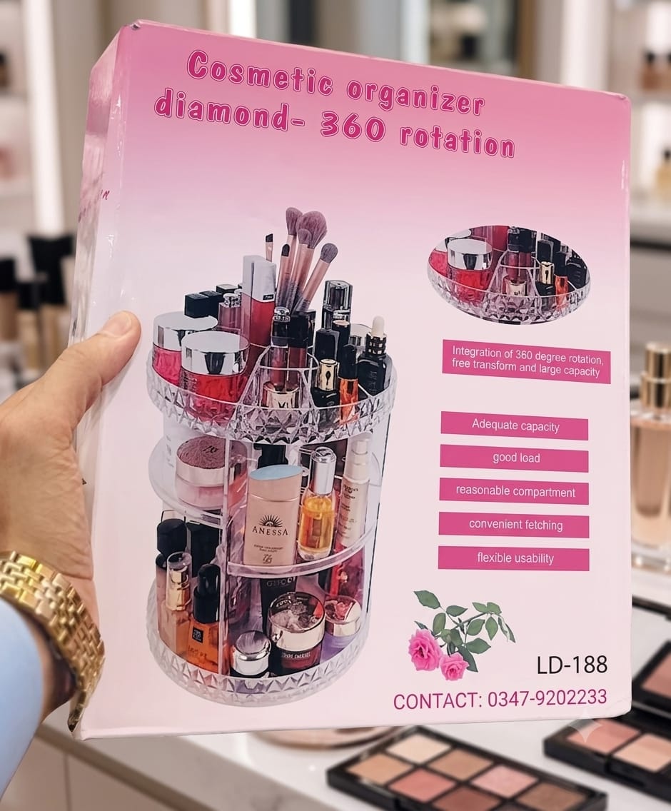 Clear Plastic 360° Rotating Makeup Organizer LD-188 Adjustable Height Storage