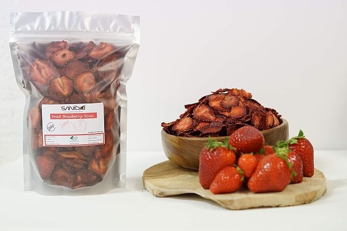 Dried Strawberry Slices Unsweetened, Air-Dried (not Freeze-Dried), 100% Fruit & Pure, Raw (300Gr)