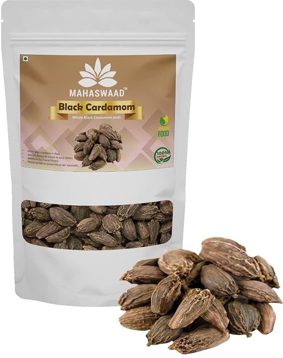 Mahaswaad Whole Black Cardamom | Badi Elaichi | Bhendi vilayachi | Kali sabut Elaichi | Moti Elaichi. (250 gm)