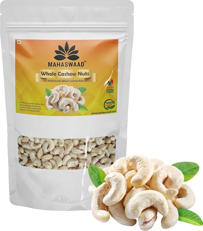 Mahaswaad Whole Cashews 100% Natural Whole Cashews | Special W320 Grade Whole Crunchy Cashew | Kaju nuts | Nutritious & Delicious Cashew Nuts. (250gm)