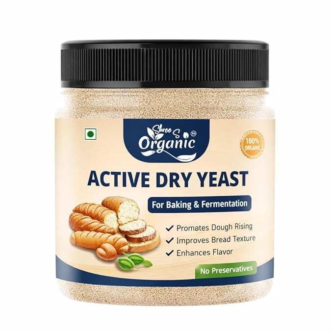Shree S Organic Active Dry Yeast For Baking | Instant Dry Yeast | Fast Acting | Chemical-Free Dry Yeast | Baking Essential | Bake Bread, Cake, Pizza, Dough (200gram)