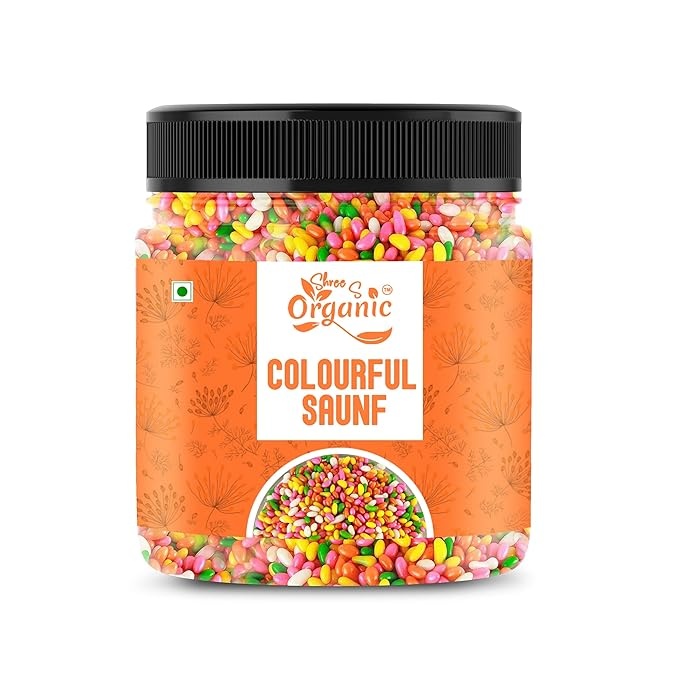 Shree S Organic Sugar Coated Fennel Seeds Mouth Freshener, Colourful Saunf Mukhwas, After Meal Digestive (300gm)
