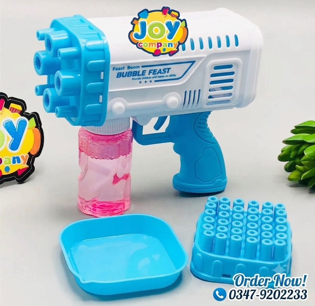 bubble gun toy, specifically a "Rocket Bubble Gun" or "Electric Bazooka Bubble Gun".