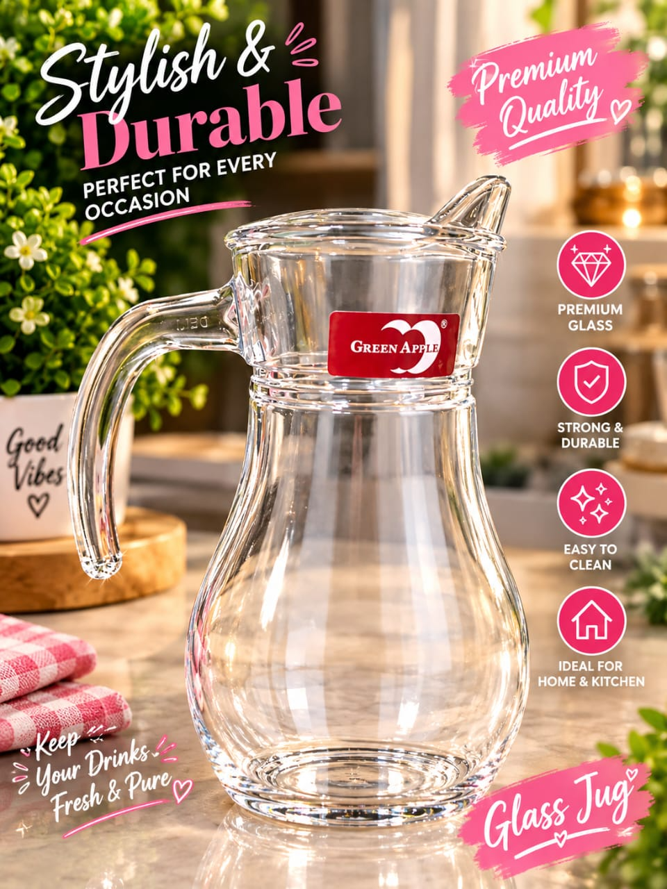 Glass Water Jug with Lid