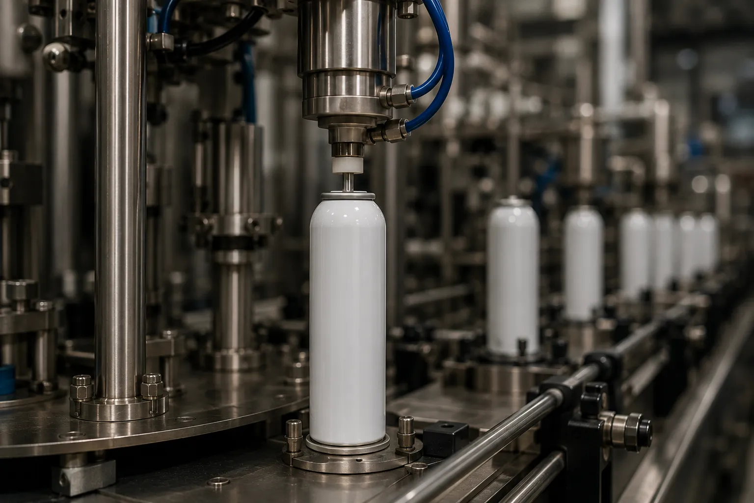 Envase de aerossol cosmético em linha industrial