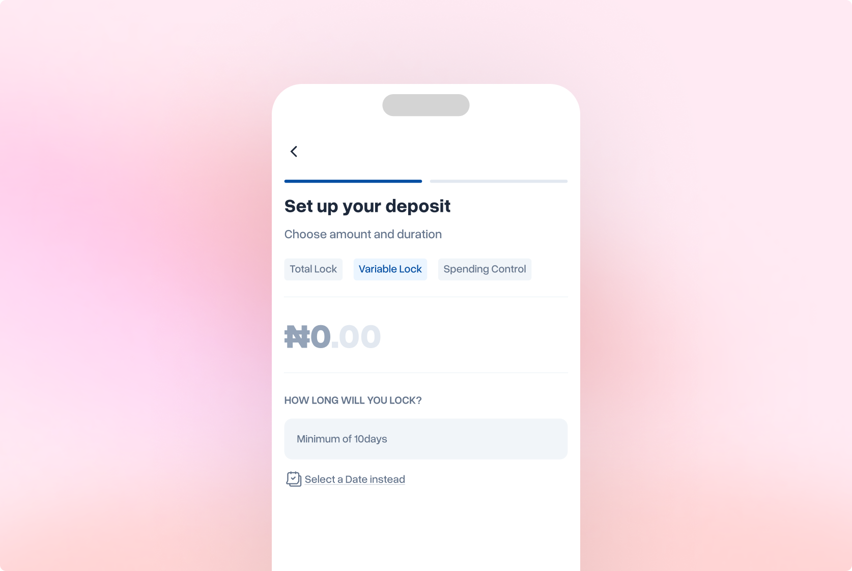 Fixed deposit product selection screen showing three deposit types
