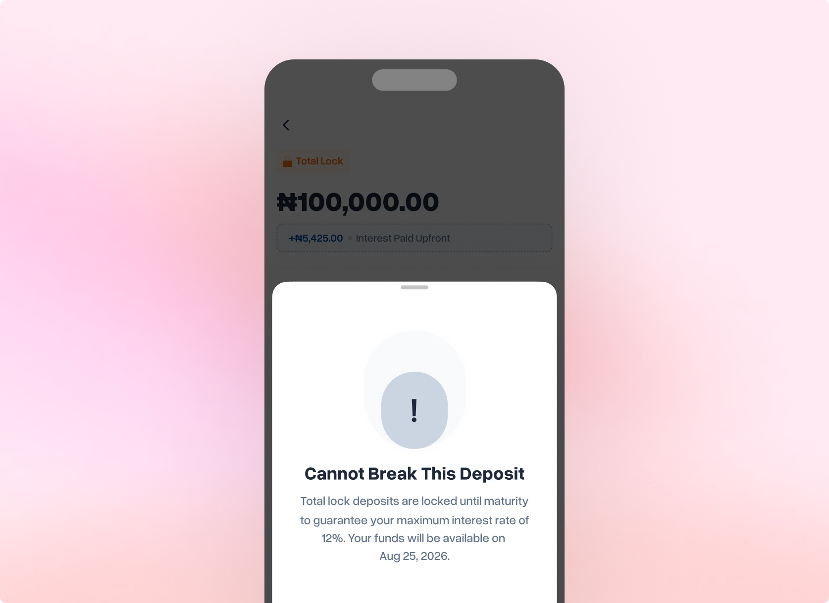 Cannot break this deposit modal for Total Lock
