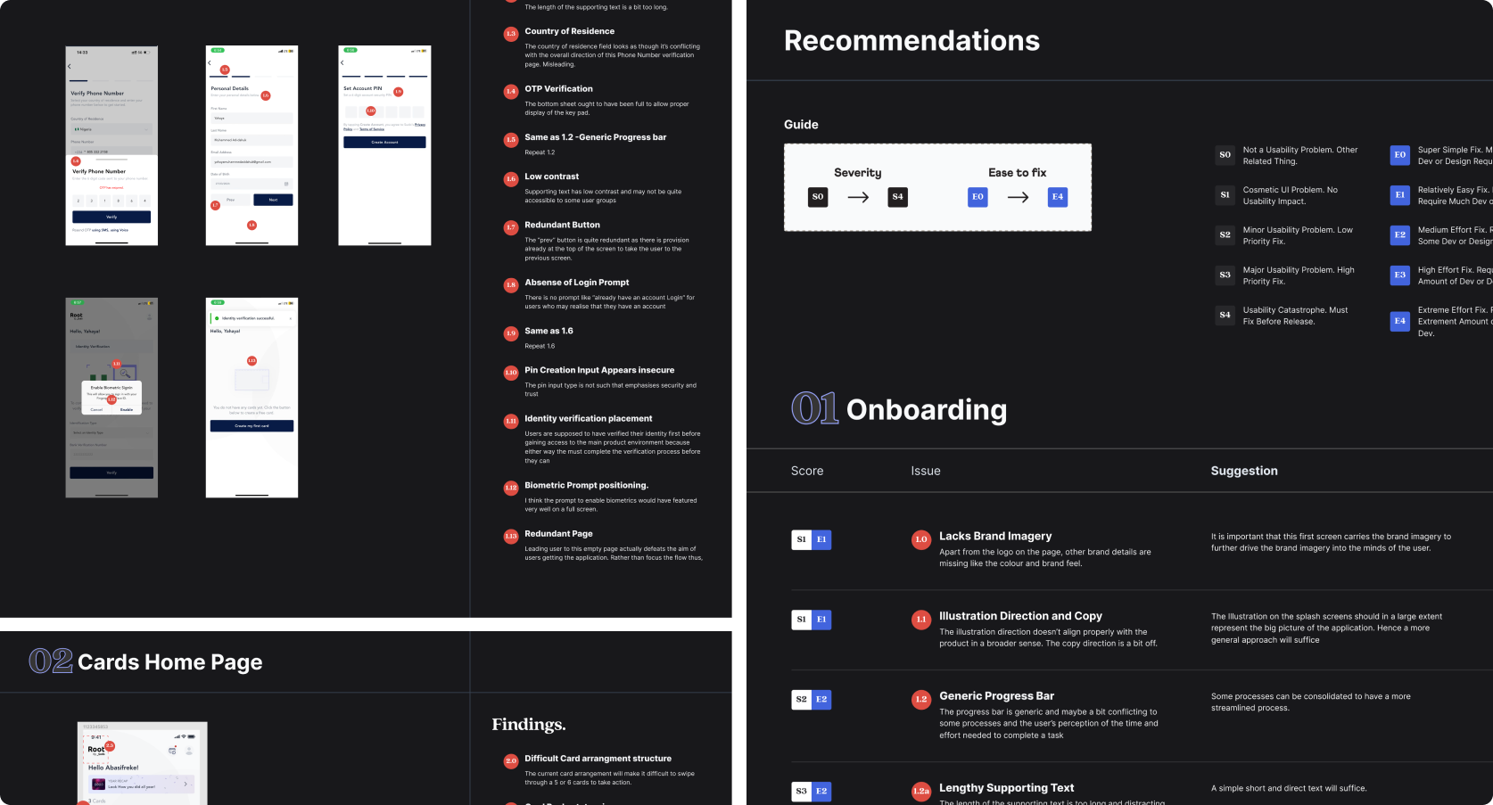 UX audit findings across four product surfaces