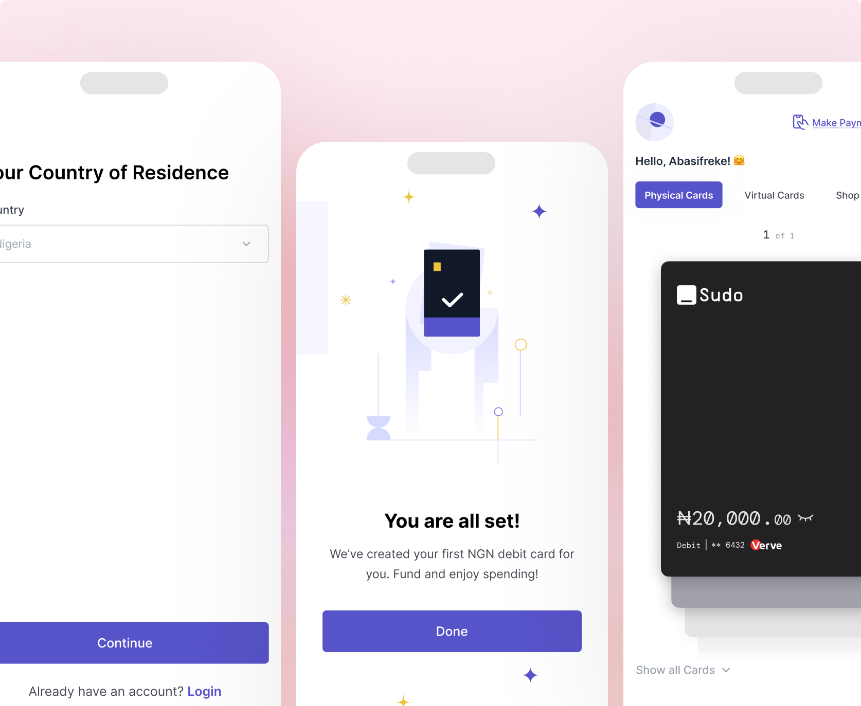Post-onboarding default card strategy screens
