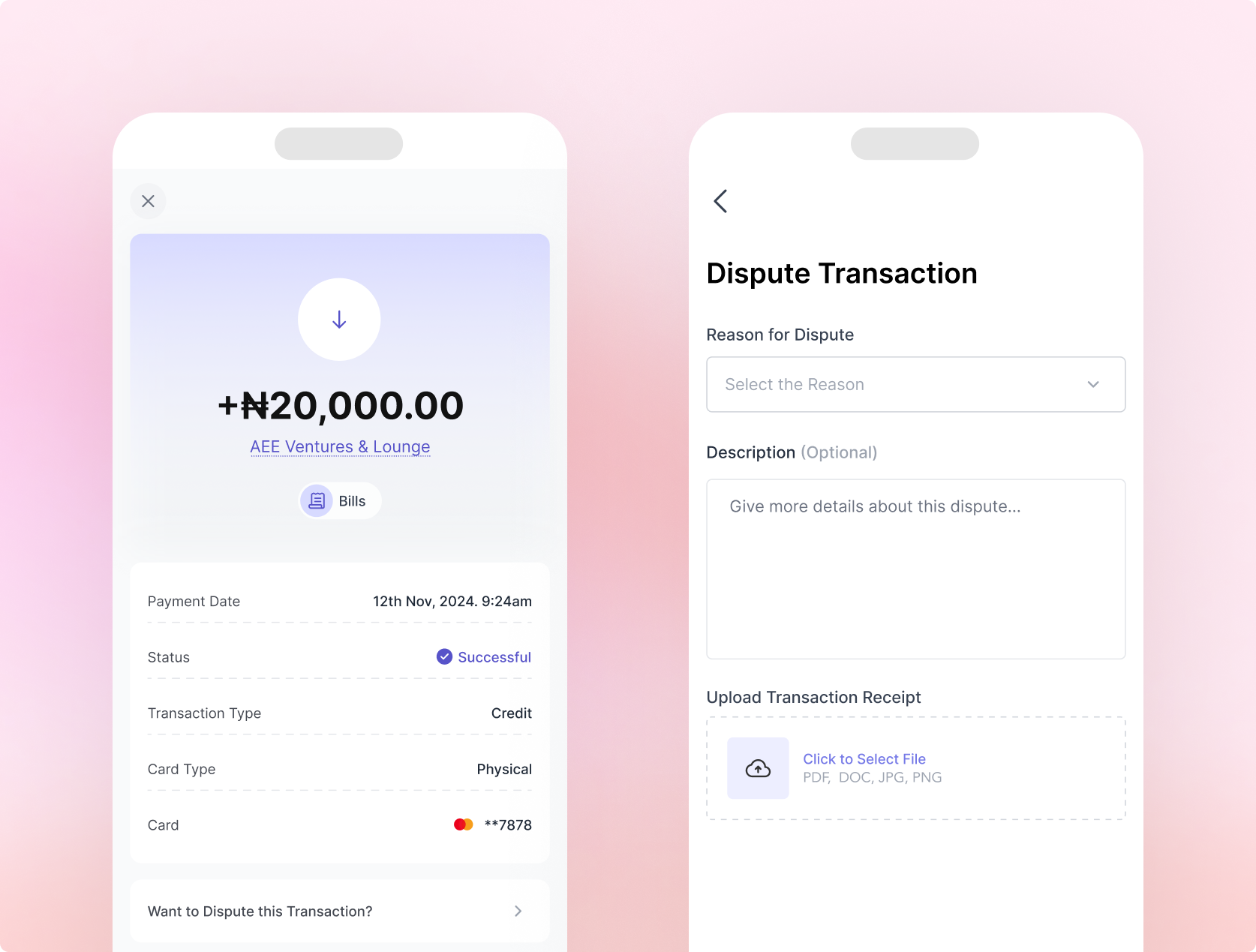 In-app transaction dispute flow