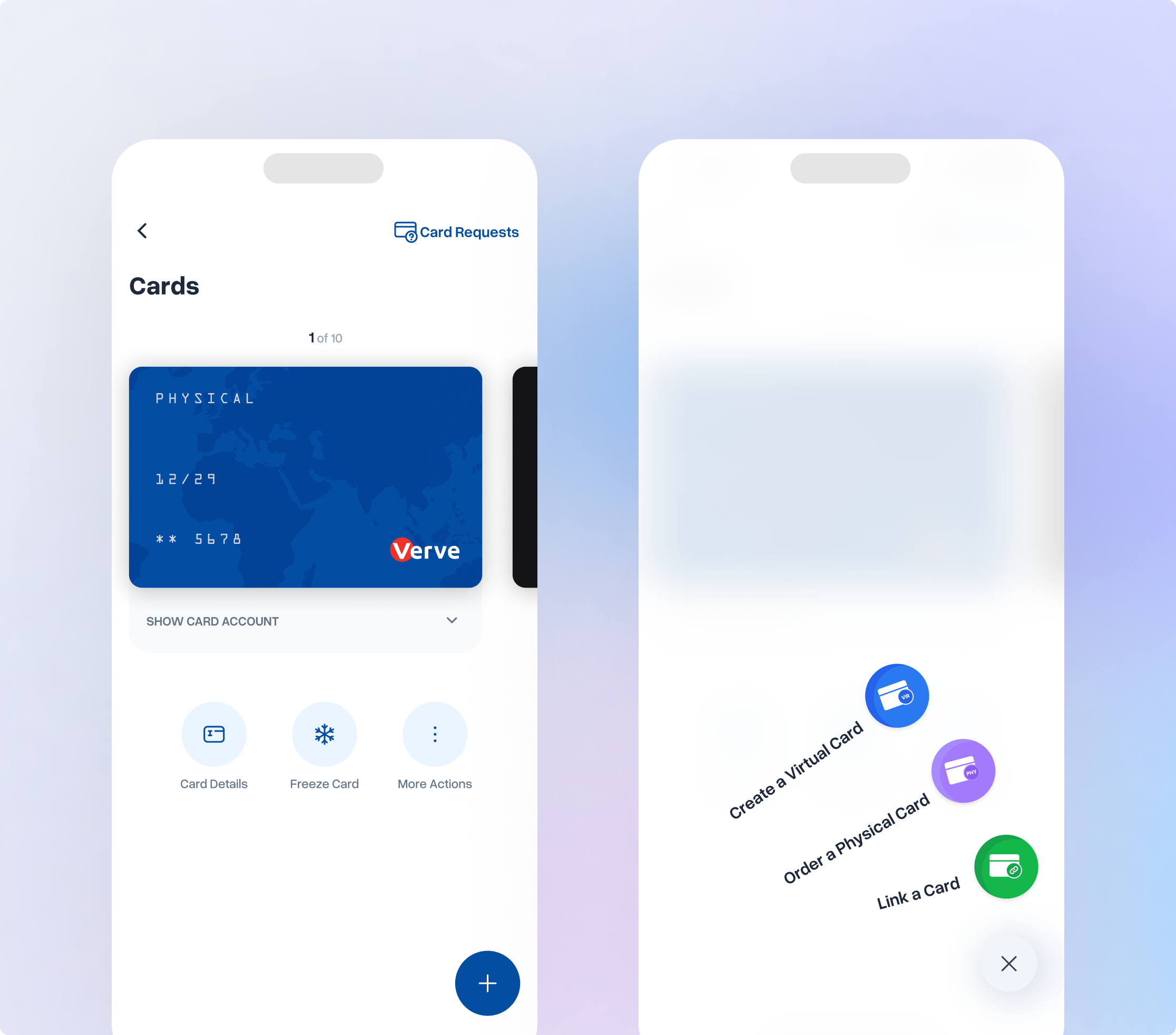 Card management screens