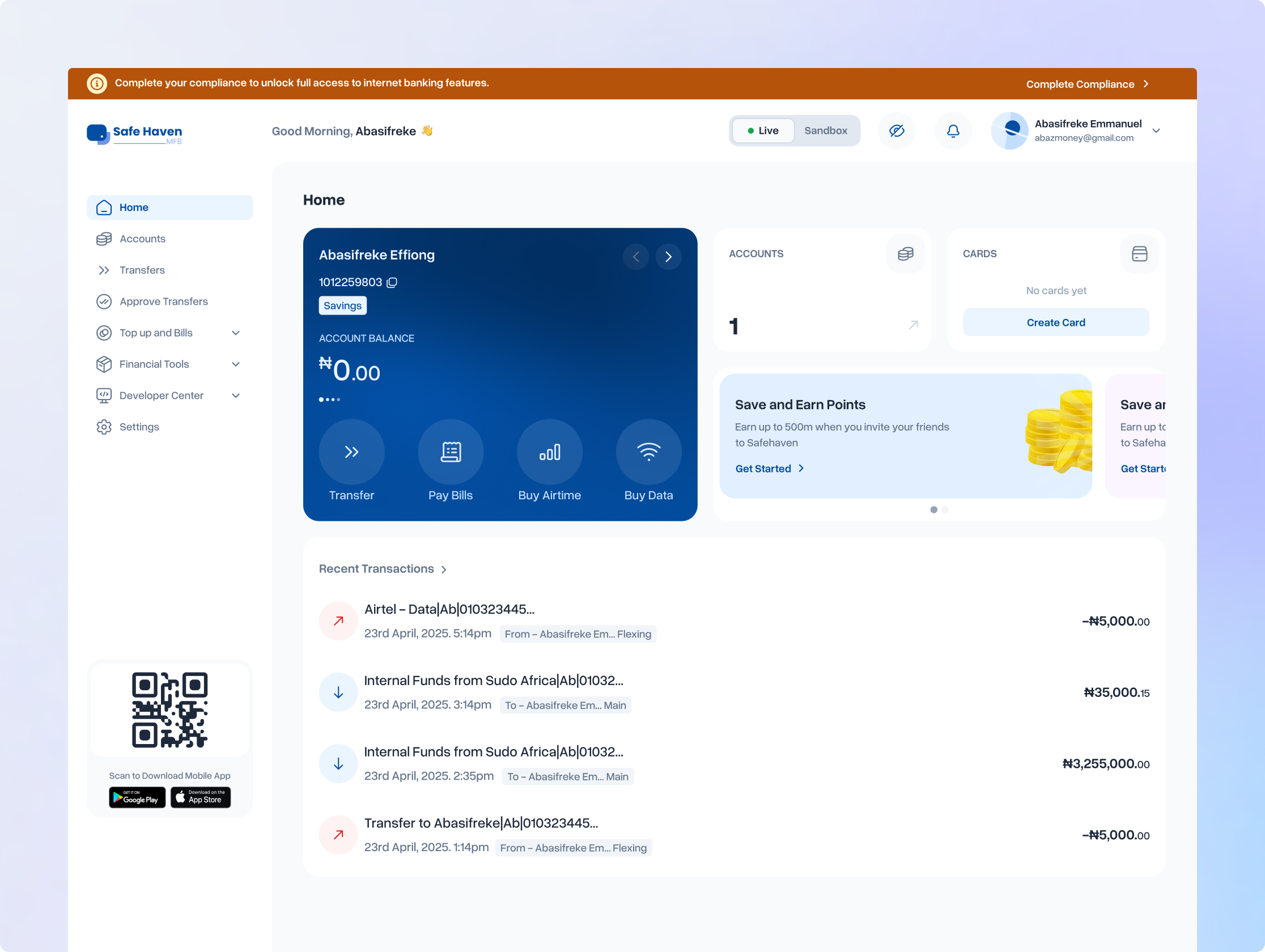 Corporate banking screens