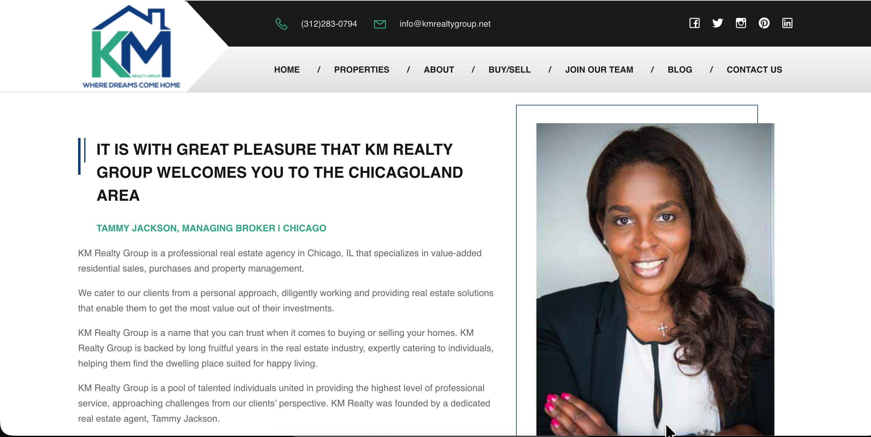 Previous KM Realty website in 2020