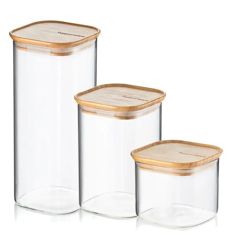 Tupperware Glass Bamboo Storage Jar Set with Gift Box Borosilicate Glass new limited edition | Shopee Malaysia