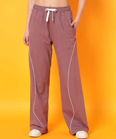 PockMAN Women Mauve Curve Pipping Wide Leg Comfort Joggers