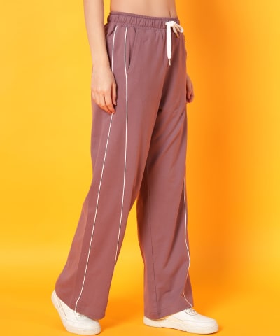 PockMAN Women Mauve Wide Leg Comfort Joggers