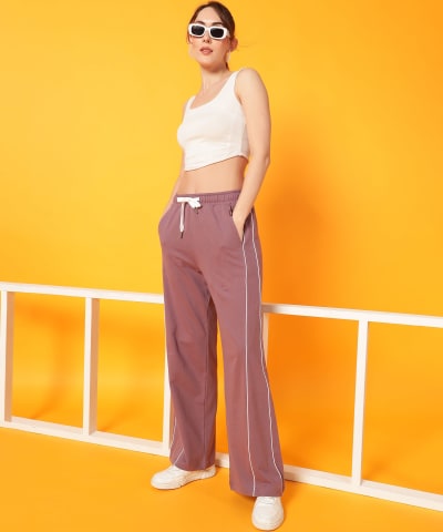 PockMAN Women Mauve Wide Leg Comfort Joggers