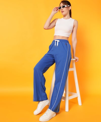 PockMAN Women Royal Blue Wide Leg Comfort Joggers