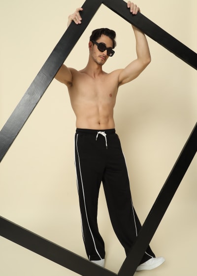 PockMAN Men Black Wide Leg Comfort Joggers