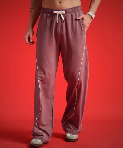 PockMAN Men Mauve Curve Pipping Wide Leg Comfort Joggers
