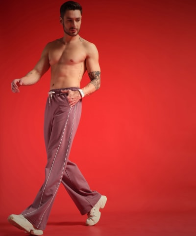 PockMAN Men Mauve Wide Leg Comfort Joggers