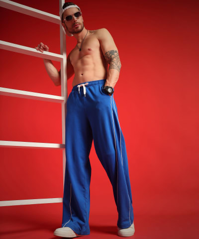 PockMAN Men Royal Blue Wide Leg Comfort Joggers