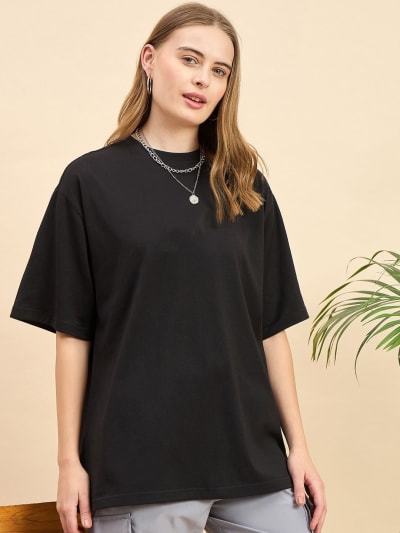 PockMAN Oversized Solid Cotton Terry Classic Black Tshirt