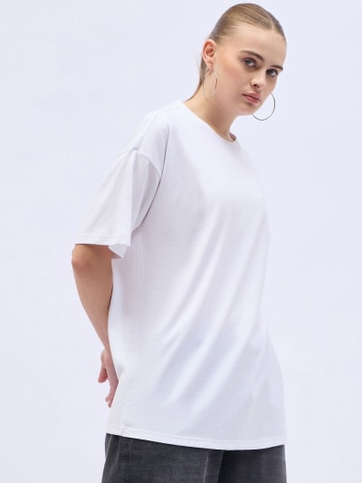 PockMAN Oversized Solid Cotton Terry Classic White Tshirt