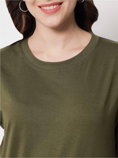 PockMAN Oversized Solid Cotton Terry Classic Dark Olive Tshirt