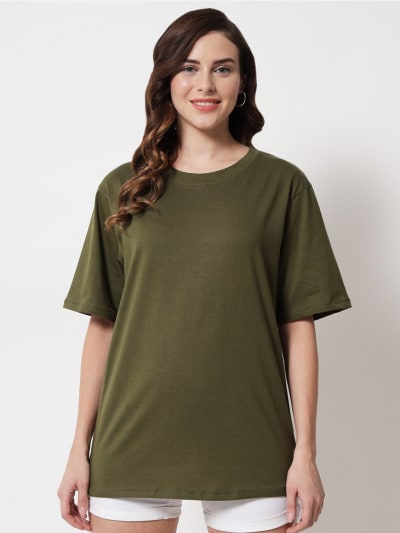 PockMAN Oversized Solid Cotton Terry Classic Dark Olive Tshirt