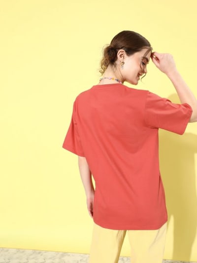 PockMAN Oversized Solid Cotton Terry Classic Light Red Tshirt
