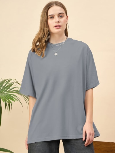 PockMAN Oversized Solid Cotton Terry Classic Light Grey Tshirt
