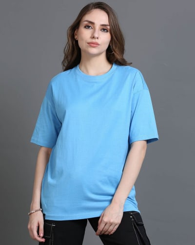 PockMAN Oversized Solid Cotton Terry Classic Cloudy Blue Tshirt