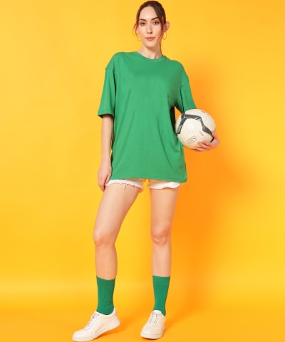PockMAN Oversized Solid Cotton Terry Classic Green Tshirt