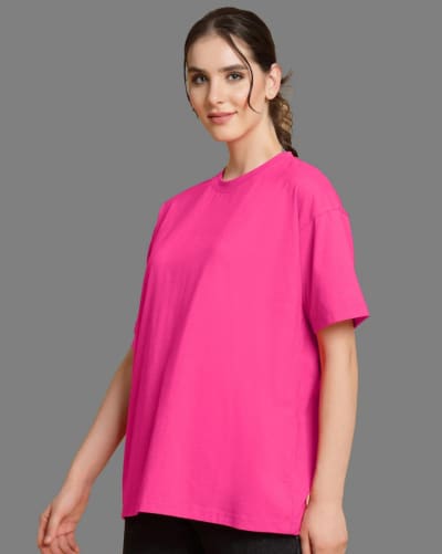 PockMAN Oversized Solid Cotton Terry Classic Dark Fuchsia Tshirt