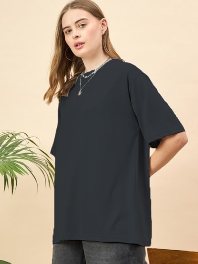 PockMAN Oversized Solid Cotton Terry Classic Dark Grey Tshirt